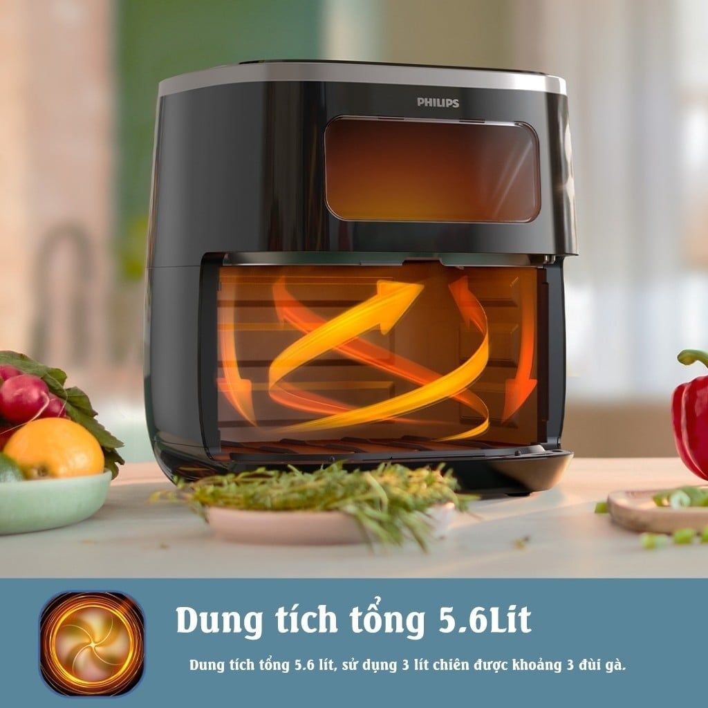Nồi Chiên Không Dầu Philips HD9257/80, 5.6Lit - 1700W, Mặt Kính Quan Sát Thực Phẩm, Bảo Hành Chính Hãng 2 Năm