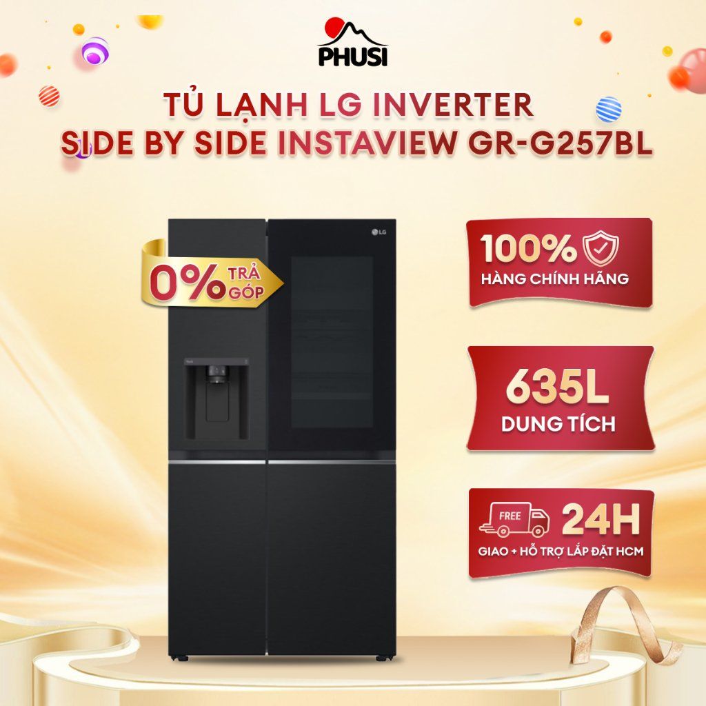 Tủ lạnh LG Instaview lấy nước ngoài UVnano 635L màu đen GR-G257BL