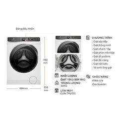 Máy Giặt Sấy Lồng Ngang Electrolux Inverter 13kg sấy 9kg EWW1343R7WC [Giao lắp miễn phí HCM] Hàng Chính Hãng, Mới 100%