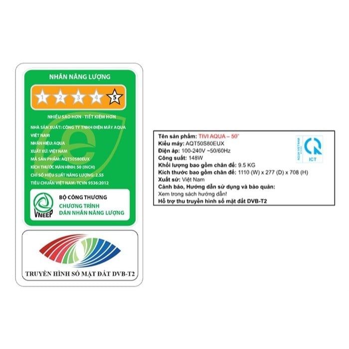 Google Tivi Aqua QLED 4K 50 inch AQT50S80EUX