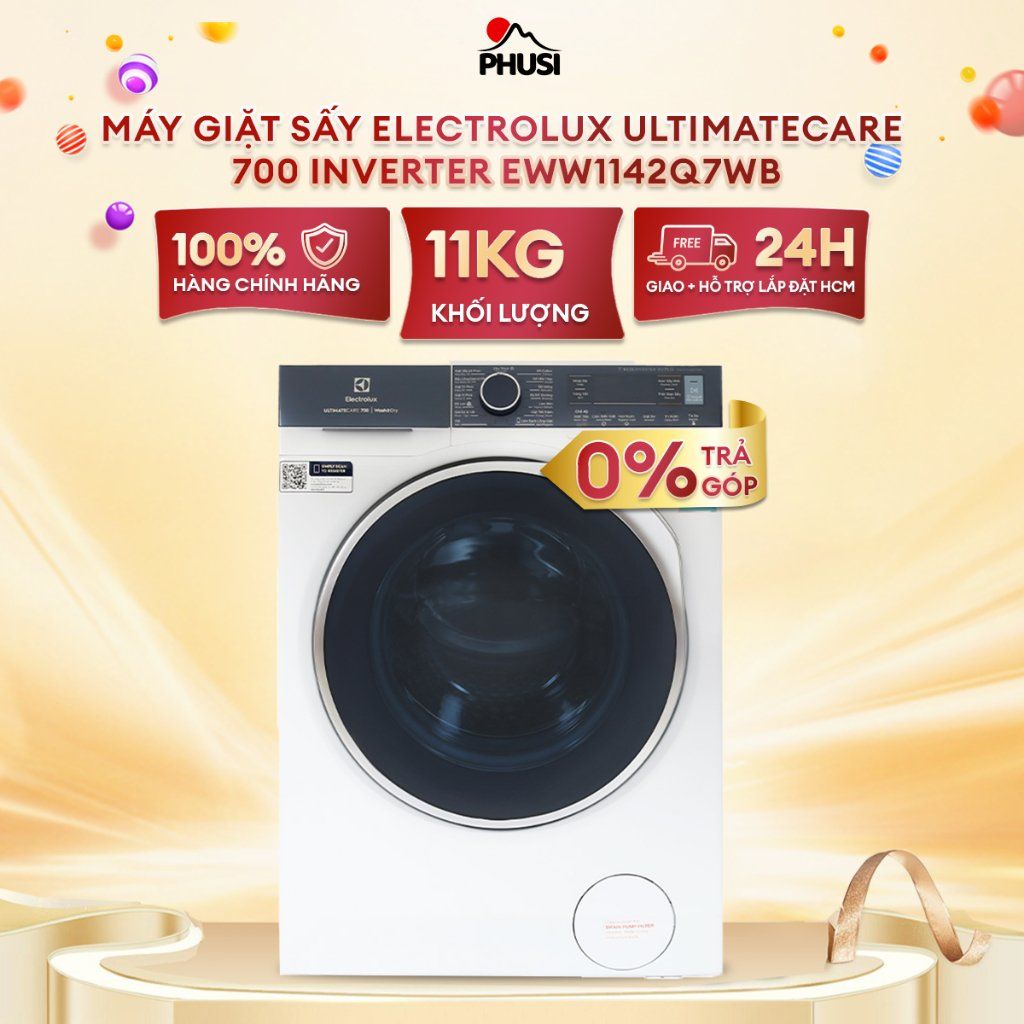 Máy Giặt Sấy Lồng Ngang Electrolux Inverter 11 kg EWW1142Q7WB