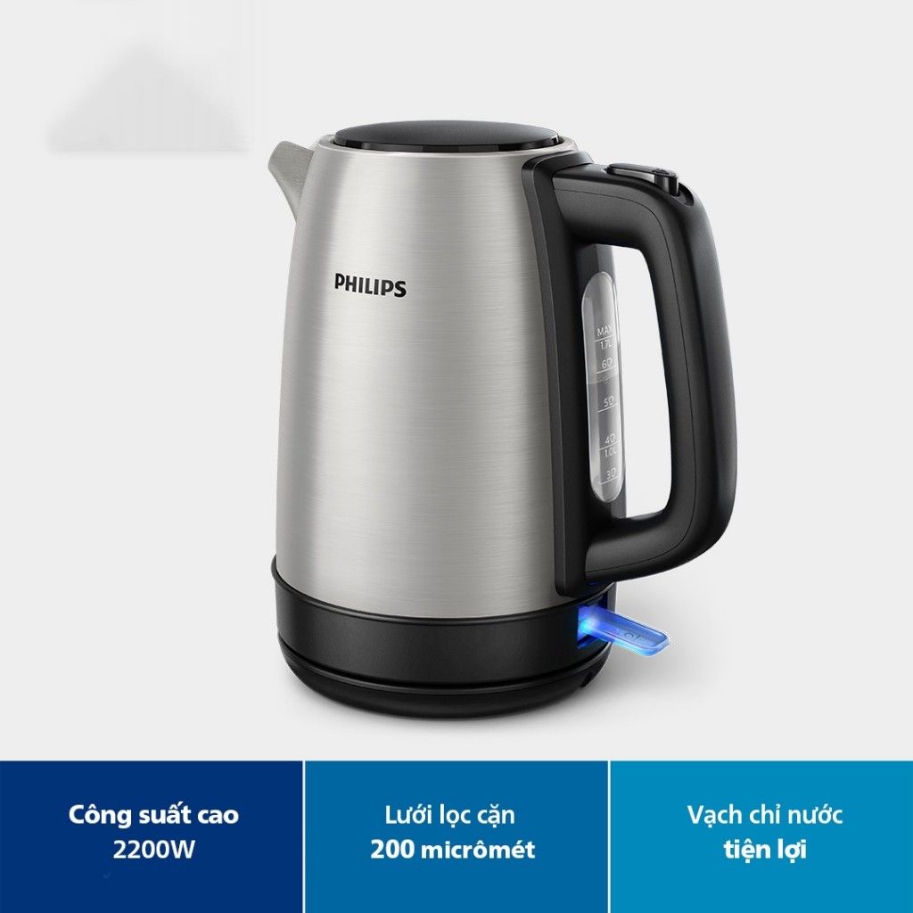 Ấm Đun Siêu Tốc Philips HD9350, 1.7Lit - 2200w, Thân Inox 304 Bền Bỉ, Hàng Chính Hãng
