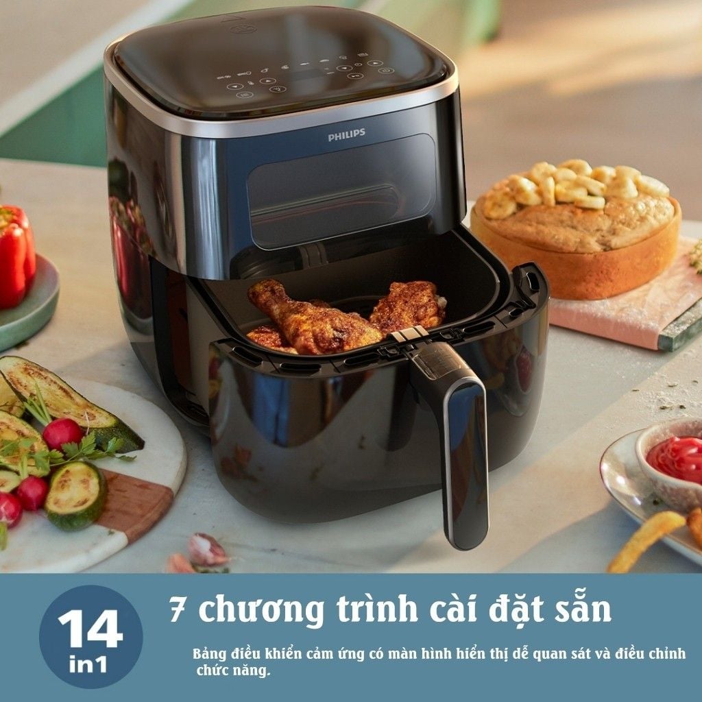Nồi Chiên Không Dầu Philips HD9257/80, 5.6Lit - 1700W, Mặt Kính Quan Sát Thực Phẩm, Bảo Hành Chính Hãng 2 Năm