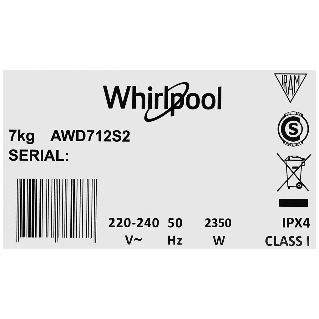 Máy sấy thông hơi Whirlpool 7 kg AWD712S2