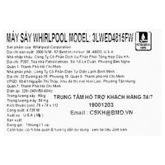 Máy Sấy Thông Hơi Lồng Ngang Whirlpool 15 Kg 3LWED4815FW0