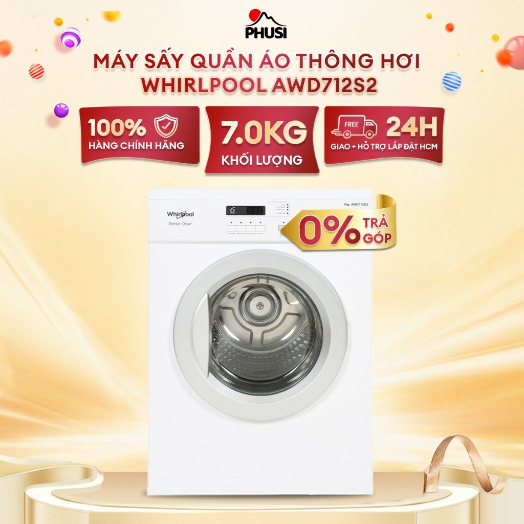 Máy sấy thông hơi Whirlpool 7 kg AWD712S2
