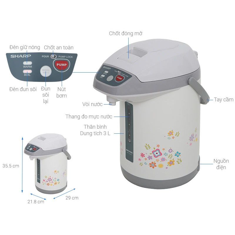 Bình thủy điện Sharp KP-Y32PV-CU 3 lít - Chính Hãng, Mới, Full Box
