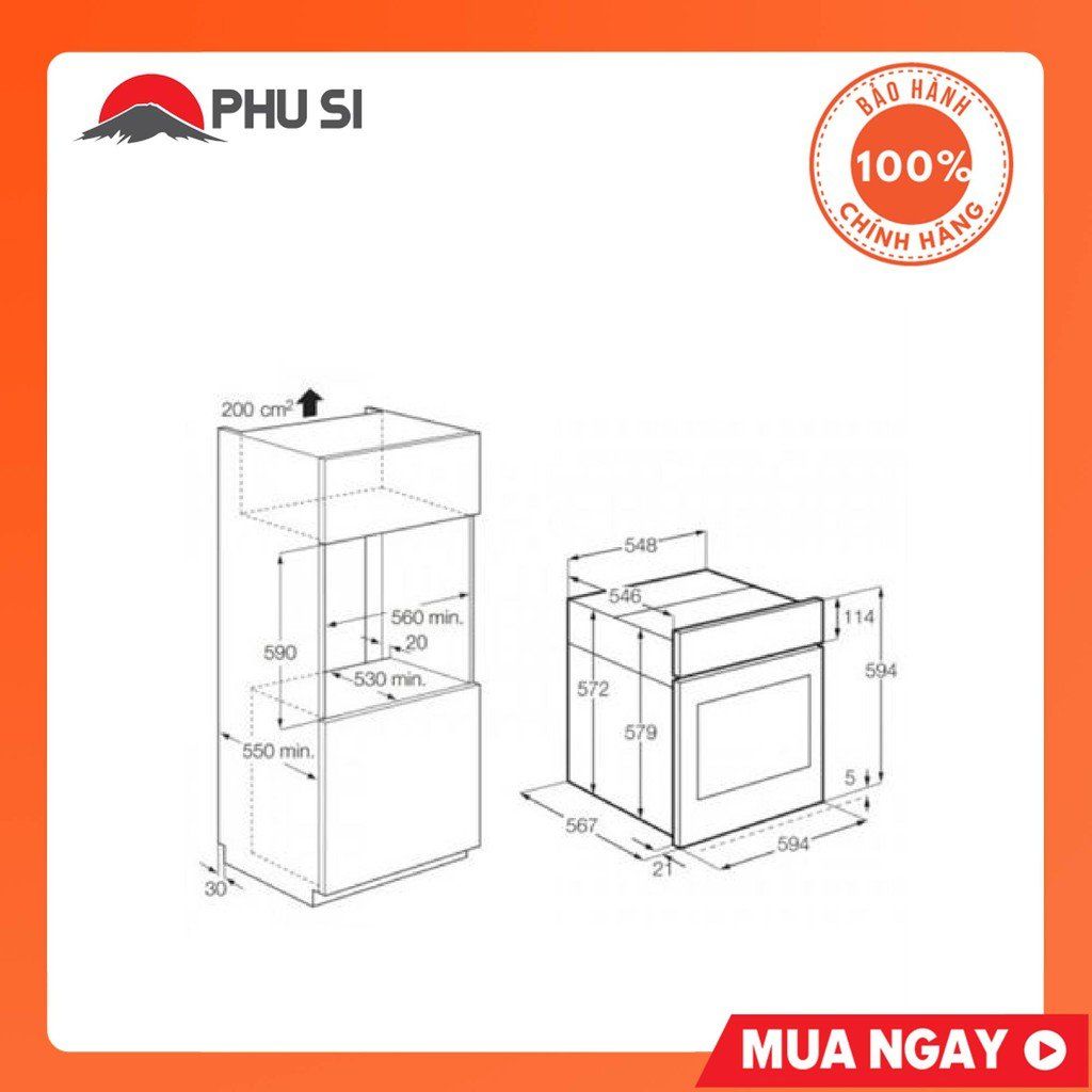 Lò nướng hơi nhiệt âm Electrolux EOB8857AAX 70L, 3500W