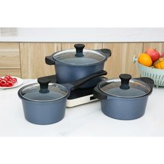 Bộ 3 nồi đúc (quánh) nhôm chống dính nắp kính Supor DuraRock H23102-T1, vân đá xanh - Hàng chính hãng