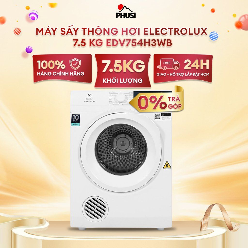 Máy sấy thông hơi Electrolux 7.5 kg EDV754H3WB