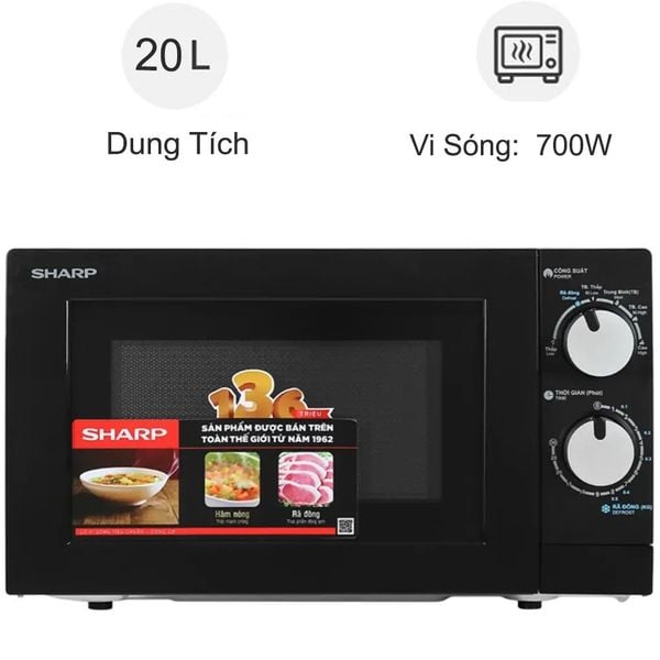 Lò vi sóng Sharp để bàn R-208VN-WS 20 lít Hẹn giờ nấu, Khoang lò có đèn - Chính Hãng, Mới, Full Box