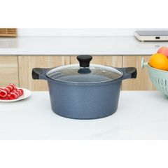 Bộ 3 nồi đúc (quánh) nhôm chống dính nắp kính Supor DuraRock H23102-T1, vân đá xanh - Hàng chính hãng