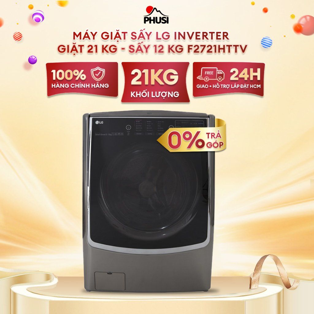 Máy Giặt Sấy Lồng Ngang LG Inverter giặt 21 kg - sấy 12 kg F2721HTTV