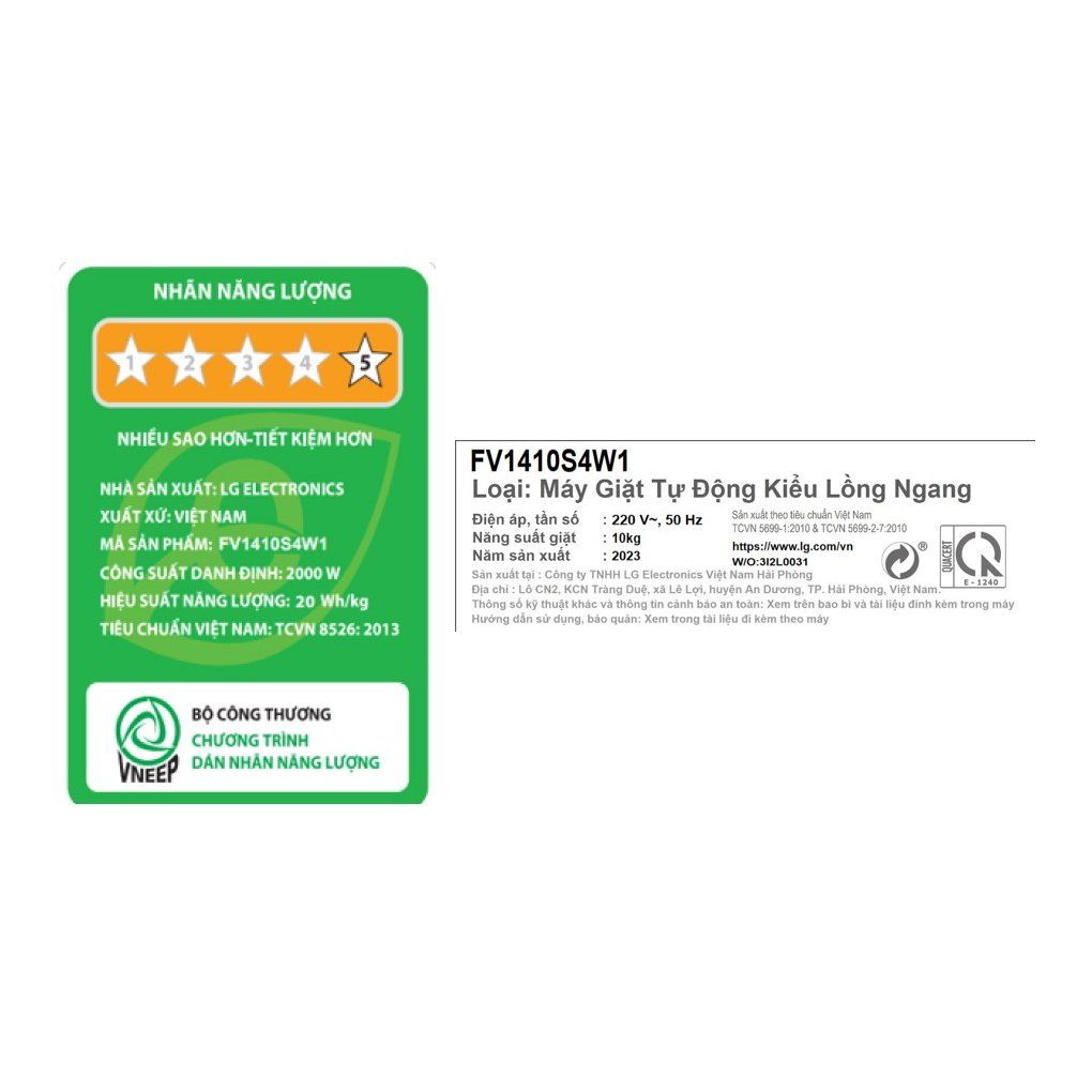 Máy Giặt Lồng Ngang LG AI DD Inverter 10 kg FV1410S4W1