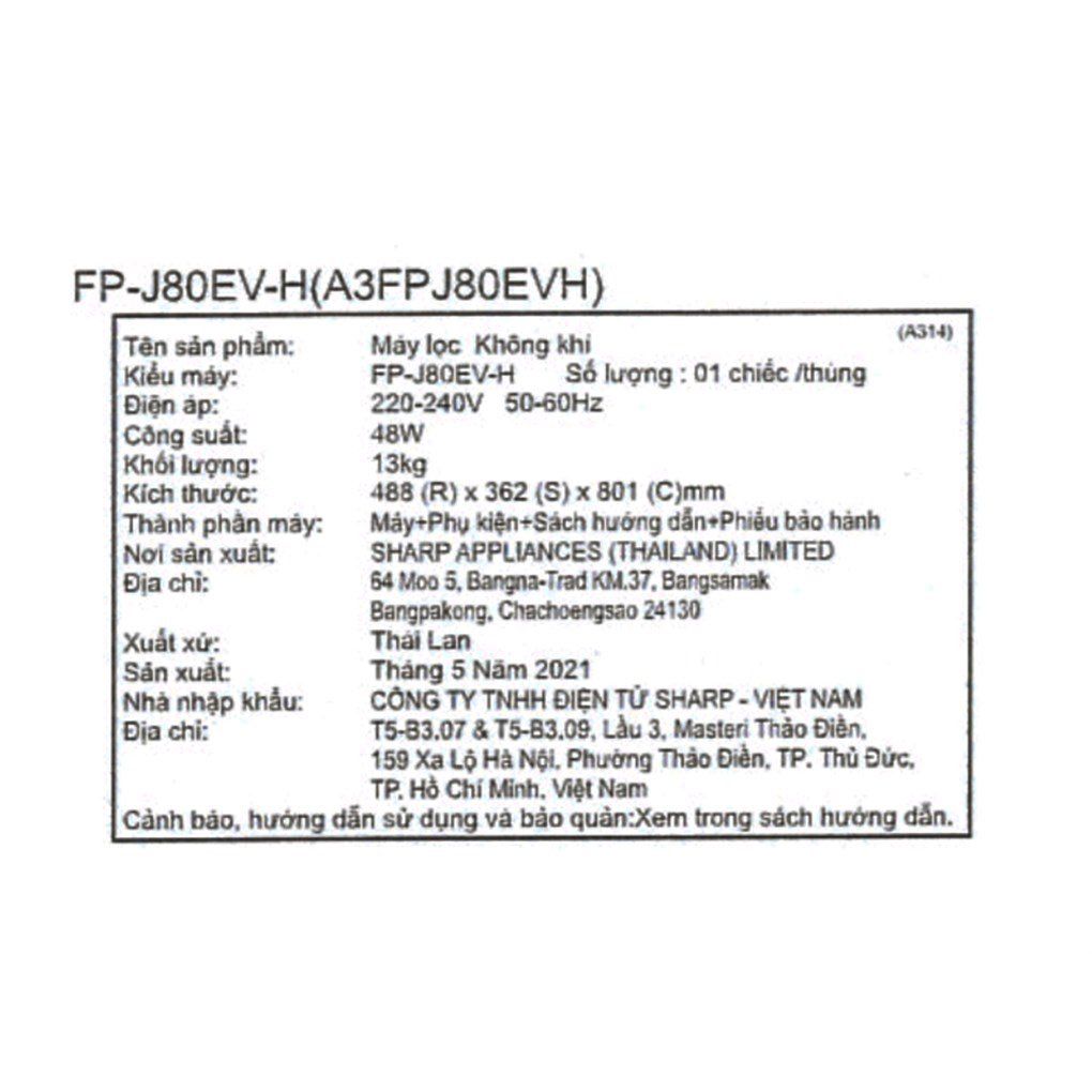 Máy lọc không khí Sharp FP-J80EV-H ()