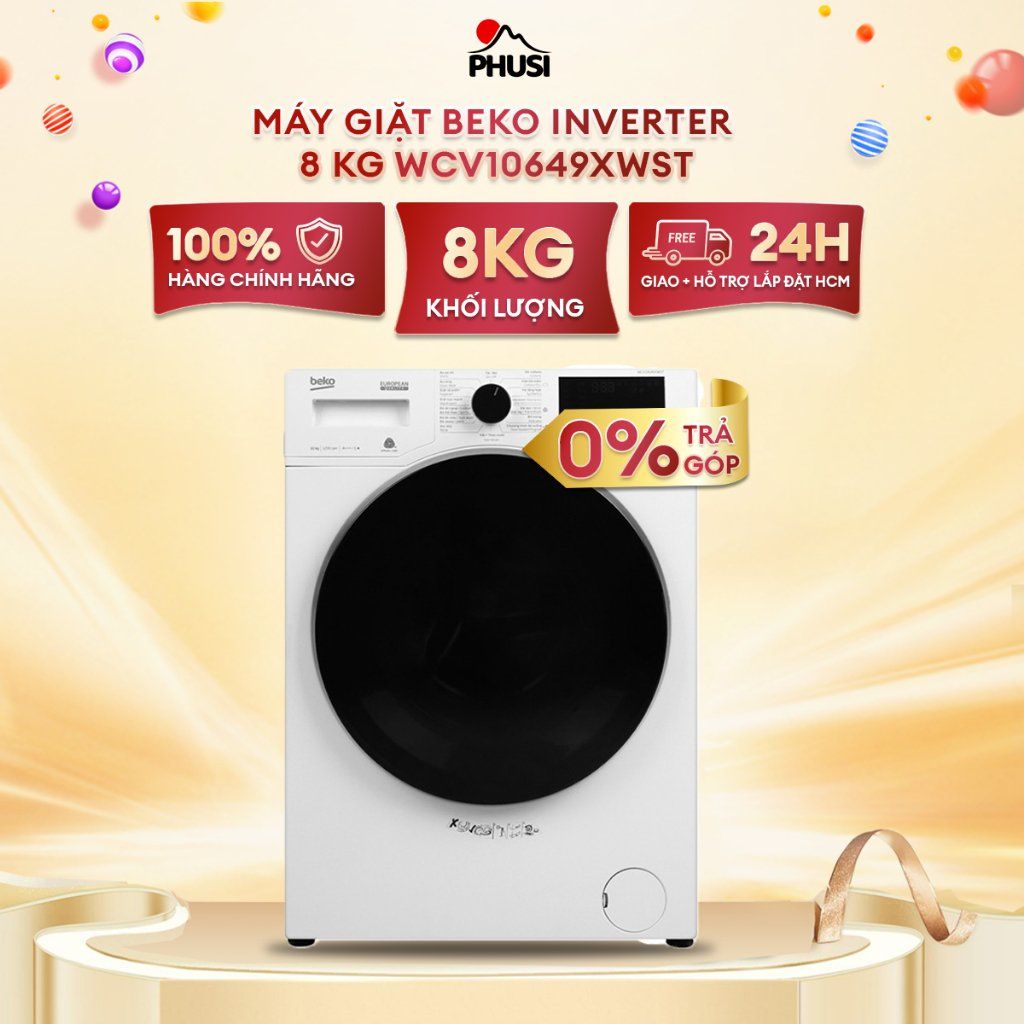 Máy Giặt Lồng Ngang Beko Inverter 8 kg WCV10649XWST - [MIỄN PHÍ VẬN CHUYỂN - LẮP ĐẶT]