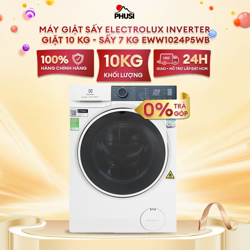 Máy Giặt Sấy Lồng Ngang Electrolux Inverter 10 kg EWW1024P5WB