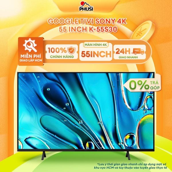 Google Tivi Sony 4K 55 inch K-55S30 Remote có đèn nền tích hợp micro tìm kiếm giọng nói