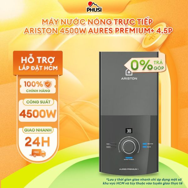Máy nước nóng trực tiếp Ariston 4500W AURES PREMIUM+ 4.5P - có bơm trợ lực