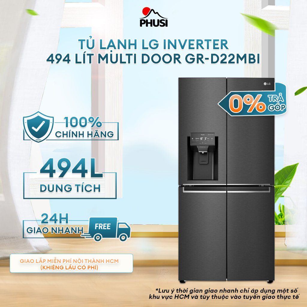 Tủ lạnh LG Inverter 494 lít Multi Door GR-D22MBI