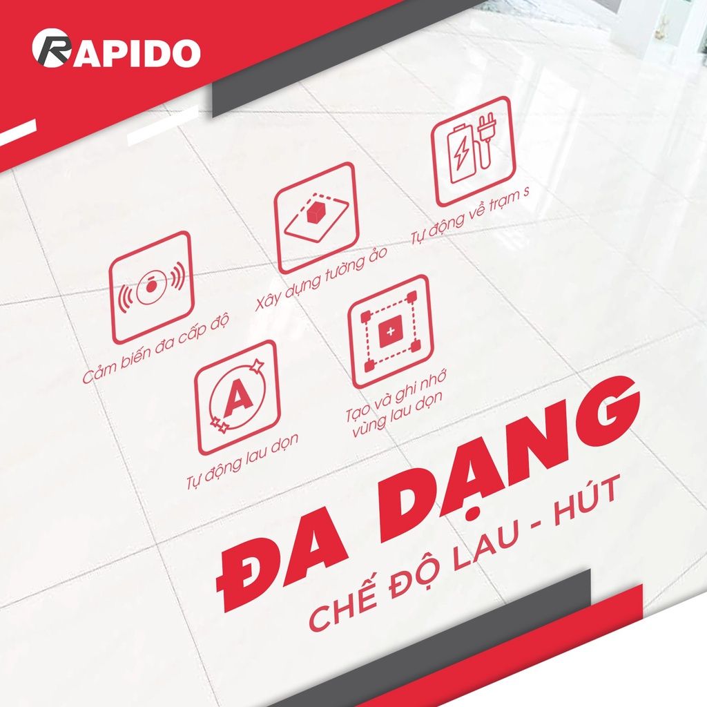 Robot Hút Bụi Lau Nhà Rapido R7S Lực Hút 2500PA - Robot Hút Bụi Thông Minh - Chính Hãng, Mới, Full Box