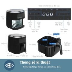 Nồi Chiên Không Dầu Philips HD9257/80, 5.6Lit - 1700W, Mặt Kính Quan Sát Thực Phẩm, Bảo Hành Chính Hãng 2 Năm