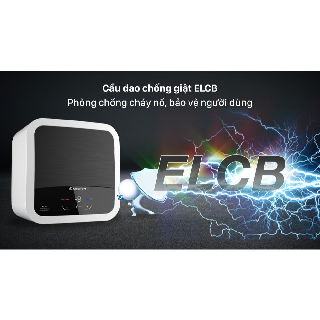 Máy nước nóng gián tiếp Ariston 15 lít AN2 15 LUX-D AG+ Cầu dao chống giật ELCB, Công nghệ Ion Bạc kháng khuẩn