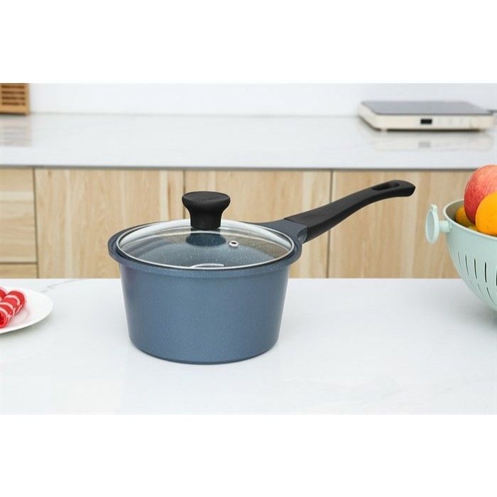 Bộ 3 nồi đúc (quánh) nhôm chống dính nắp kính Supor DuraRock H23102-T1, vân đá xanh - Hàng chính hãng