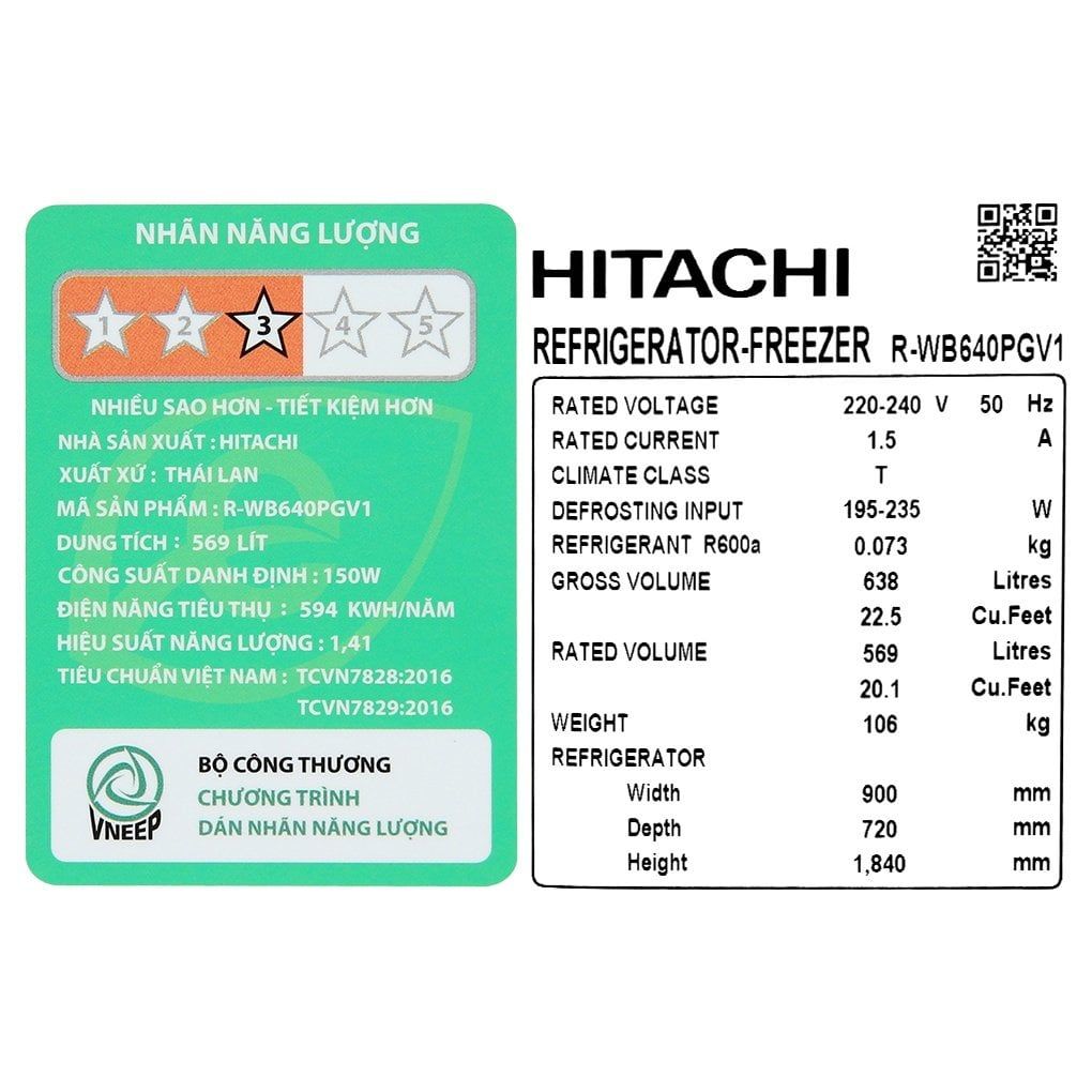 Tủ lạnh Hitachi Inverter 569 lít R-WB640PGV1 (GMG)