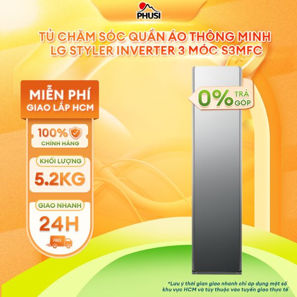 Tủ chăm sóc quần áo thông minh LG Styler Inverter 3 móc S3MFC, Màu gương kính