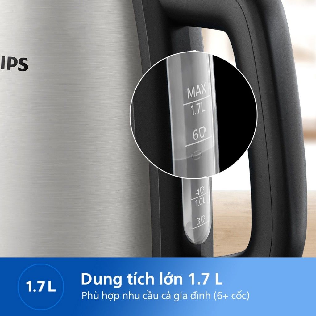 Ấm Đun Siêu Tốc Philips HD9350, 1.7Lit - 2200w, Thân Inox 304 Bền Bỉ, Hàng Chính Hãng