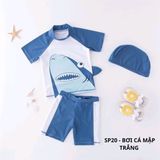  Set bơi cá mập trắng xanh bé trai (kèm nón bơi) 