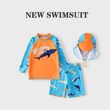  T1 - Set bơi tay dài cá mập kèm nón che gáy bé trai 