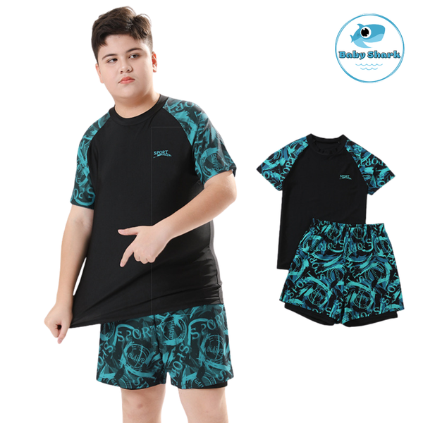 T84 - Set Bơi Bé Trai Tay Ngắn Bé Trai Sport Xanh Malachite