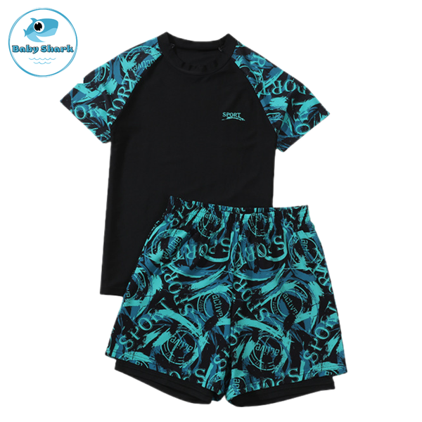 T84 - Set Bơi Bé Trai Tay Ngắn Bé Trai Sport Xanh Malachite