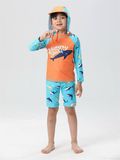  T1 - Set bơi tay dài cá mập kèm nón che gáy bé trai 