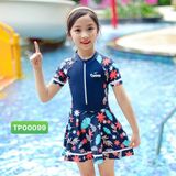  Bơi váy kèm quần hoa lá xanh 