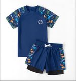  Set bơi tay ngắn khủng long quần short 2 lớp bé trai 