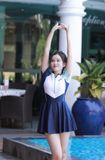  S16 - Set bơi nữ liền váy Blue Sky Cao Cấp 