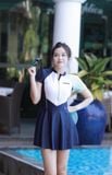  S16 - Set bơi nữ liền váy Blue Sky Cao Cấp 