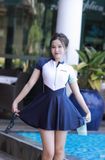  S16 - Set bơi nữ liền váy Blue Sky Cao Cấp 
