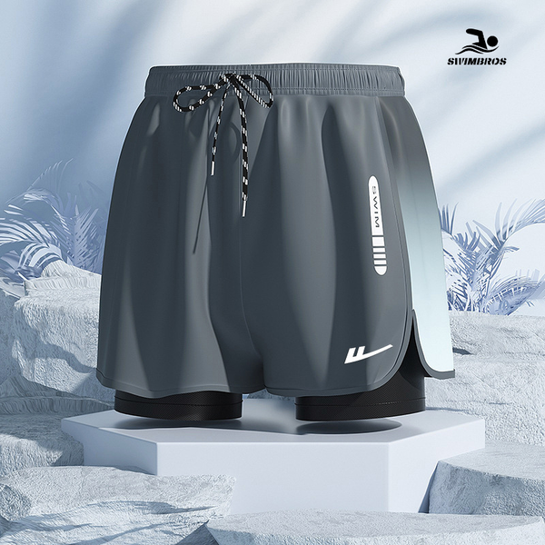 B5 - Quần bơi nam 2 lớp xám Swimbros