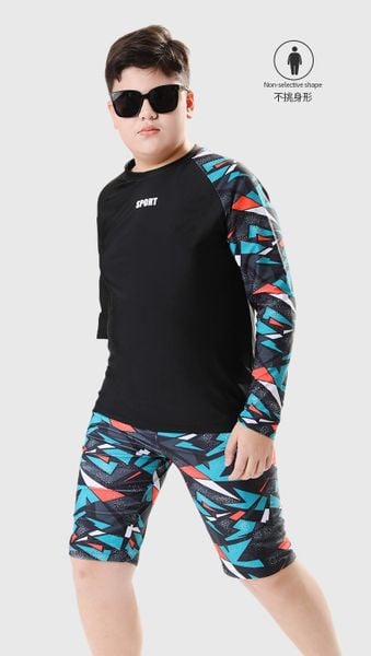 T74 - Set bơi bé trai tay dài  bé trai Sport 30kg -80kg Đen