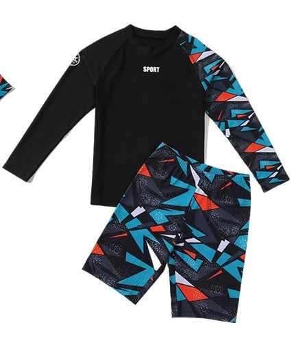 T74 - Set bơi bé trai tay dài  bé trai Sport 30kg -80kg Đen