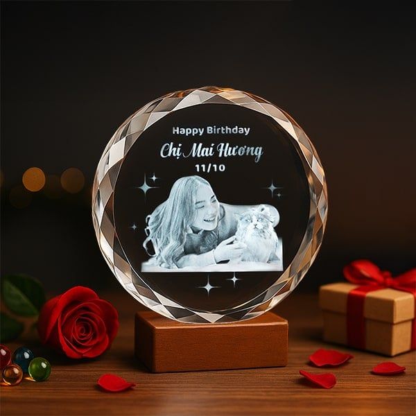 Chân dung 3d khối pha lê hoa hướng dương 3D-HHD (5 Size)