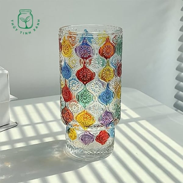 Ly Floral Patterned Mosaic Glass Tumbler