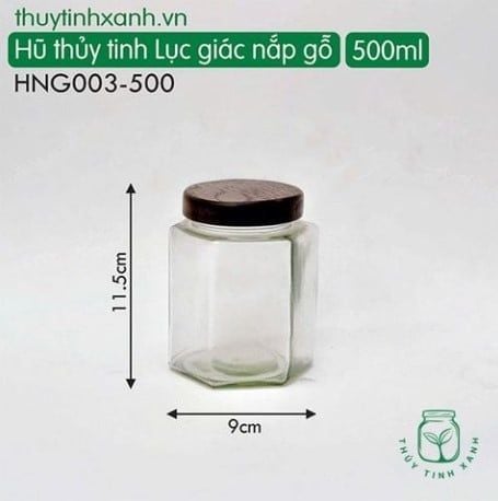 Hũ thủy tinh lục giác năp gỗ