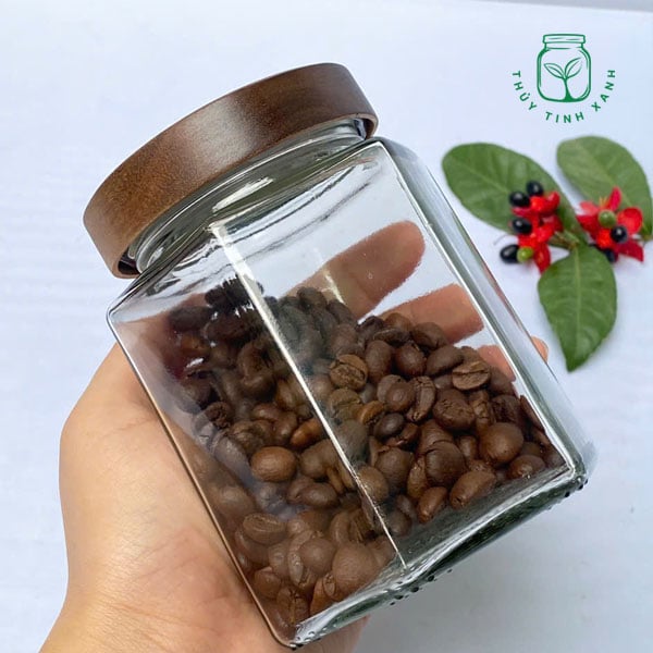 Hũ thủy tinh lục giác năp gỗ