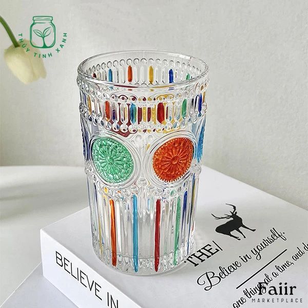 Ly Vintage Floral Embossed Glass Tumbler