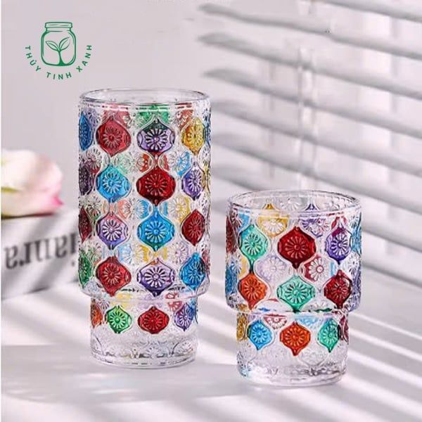 Ly Floral Patterned Mosaic Glass Tumbler